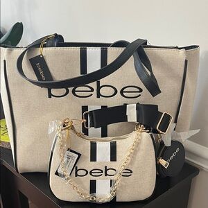 Bebe Black and Cream Tote Bag Set